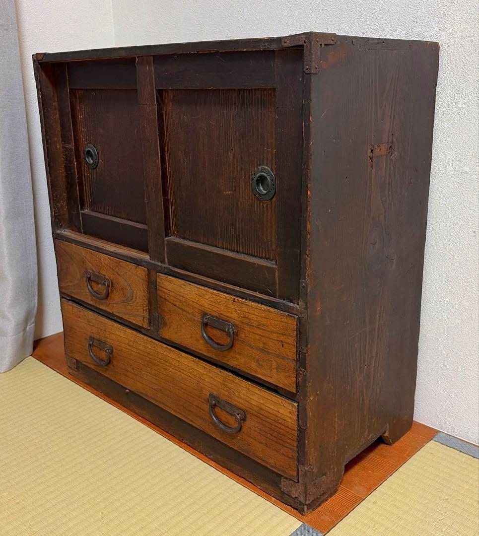 木製収納茶箪笥3引き出し 2扉