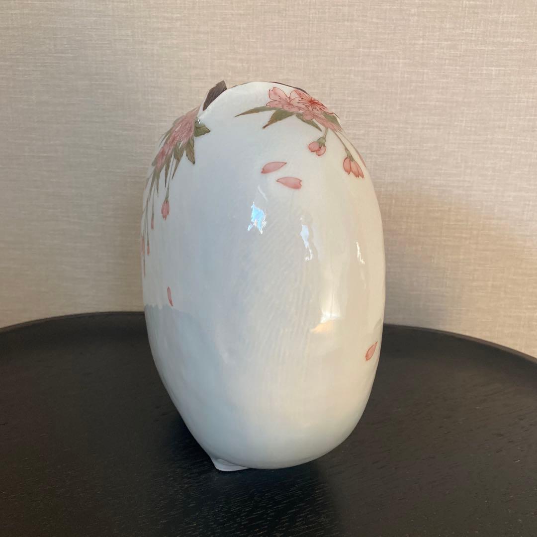 九谷焼＊山田 義明＊桜に雀 扁壺・花器