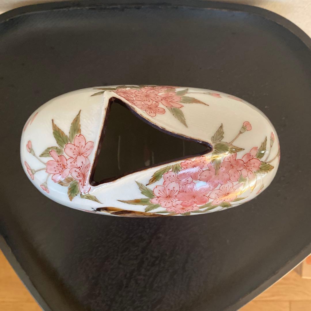 九谷焼＊山田 義明＊桜に雀 扁壺・花器