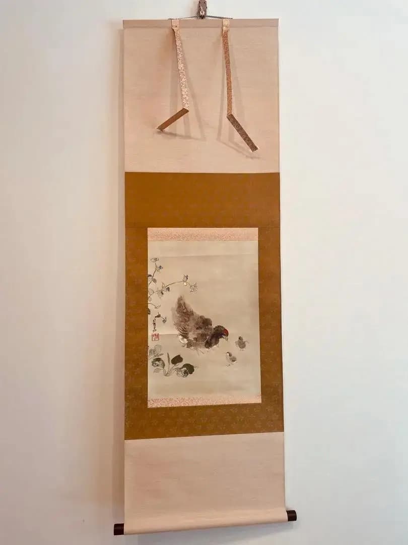 美品 2043 尾形光琳 「花鳥図」 日本画 掛軸 工芸印刷