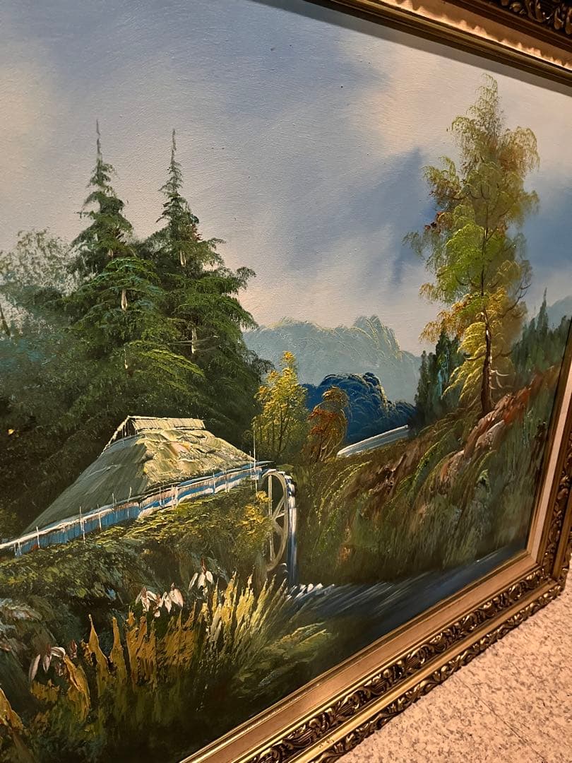 油絵、絵画、油絵額付き、大きな油絵、108センチ、キャンパス油絵、直筆油絵