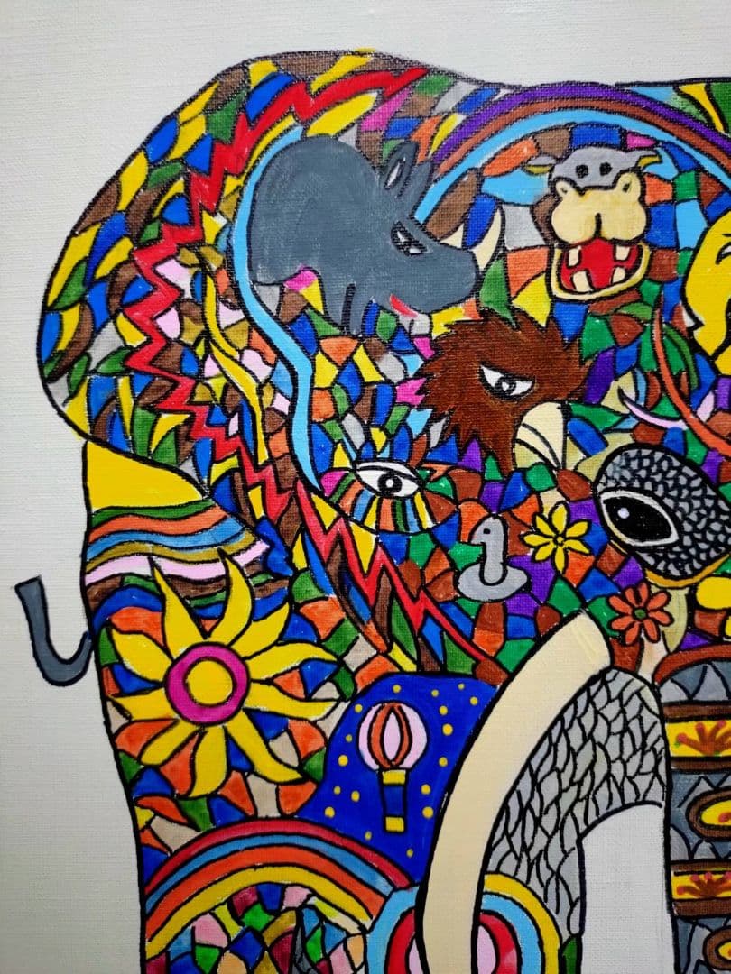 【F6号】ジミー大西【アフリカ】手描き作品/サイン有/油彩/アクリル/絵画/額縁