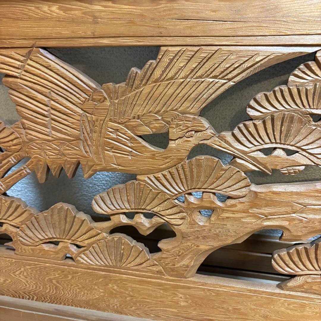 欄間　芸術　木製彫刻アートパネル　鷹　松