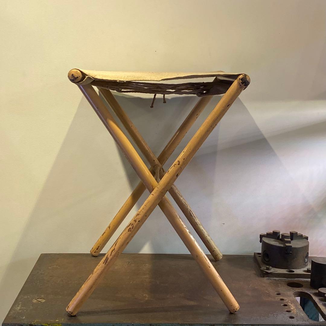 座面がキャンバス地のフォールディングチェア 折りたたみ椅子 アンティーク