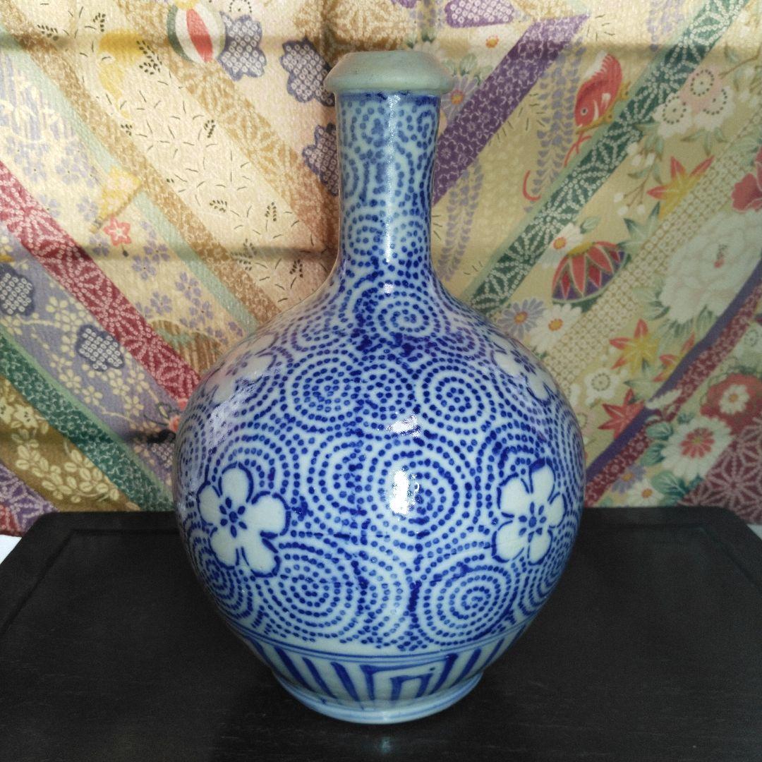 NO381 会津本郷焼　徳利　印版　花紋唐草　明治時代