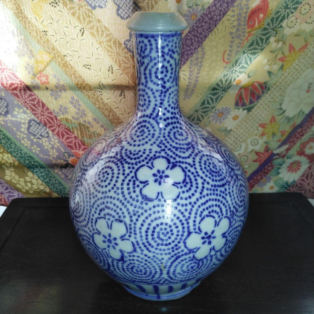 NO381 会津本郷焼　徳利　印版　花紋唐草　明治時代