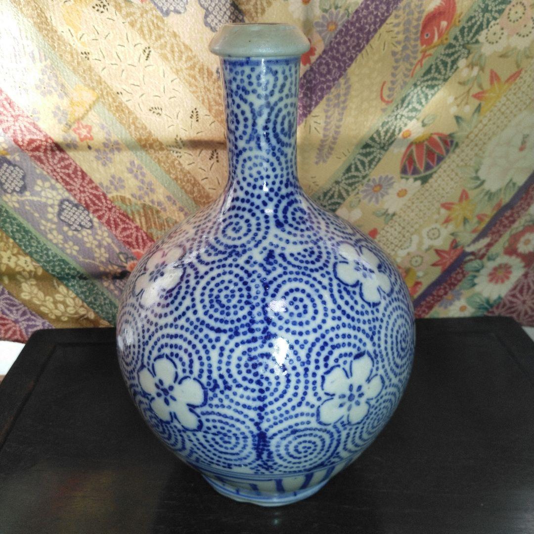 NO381 会津本郷焼　徳利　印版　花紋唐草　明治時代