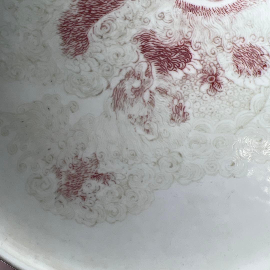 中国清時代　釉裏紅獅子図大鉢　幅約26㎝　東Y8-0203☆2Fトコサ