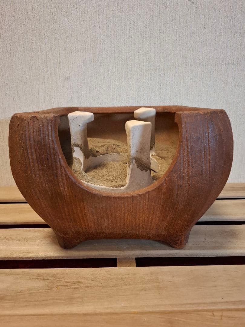 四代 高橋楽斎（造）信楽土風炉 瓶掛 釜鐶 共箱 茶道具 陶磁器 信楽焼 風炉用