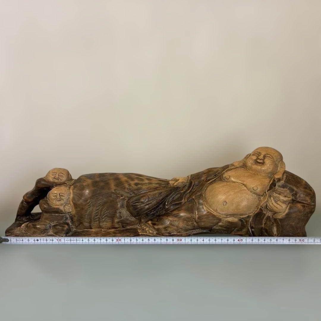 木製アートオブジェ 布袋様　彫刻 置物　縁起物 七福神