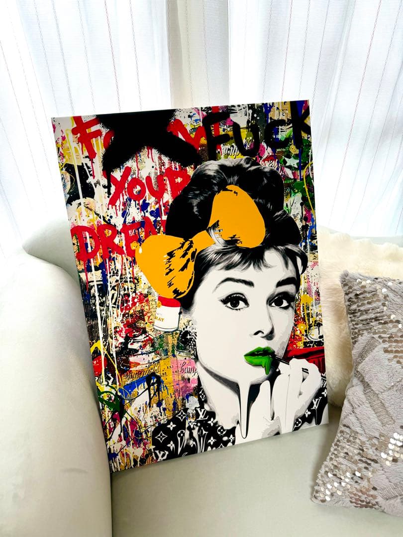 No.124木枠付きキャンバスアート　オマージュアート　オードリーヘプバーン