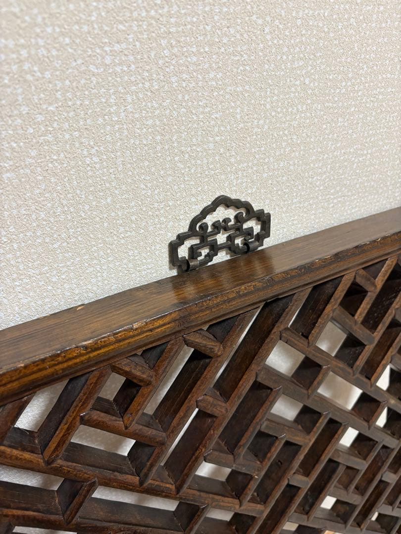 中国アンティーク☆木製建具☆シノワズリ☆欄間☆格子模様☆壁掛け装飾☆2枚セット