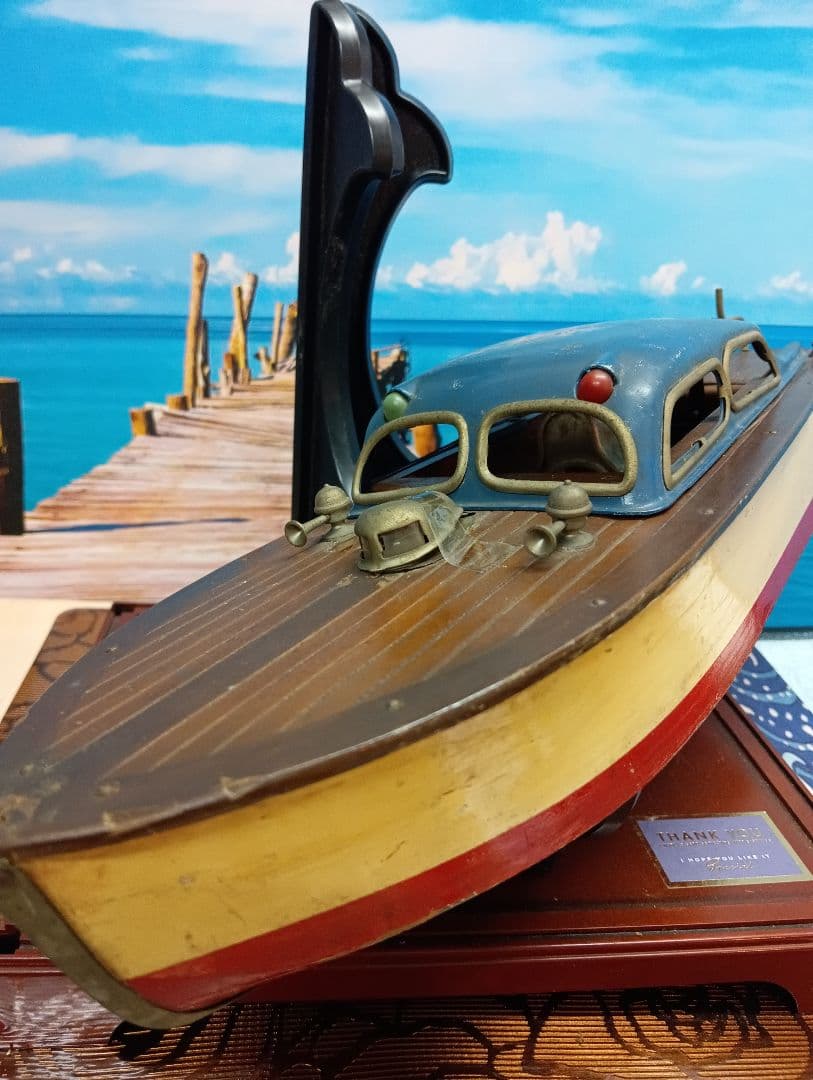 稀少レア１９５０年（昭和２５年５月）旧家蔵出木製全長４３センチ船模型当時物