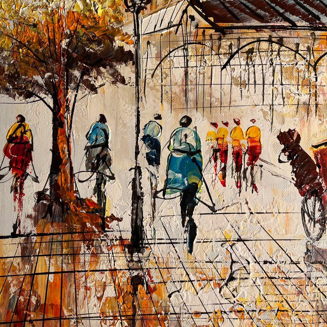 手書き油絵 パリの風景 ムーラン・ルージュの風車 肉筆絵画 インテリア 油彩画