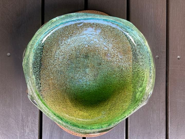 稲嶺盛吉　泡ガラス　花器　翠