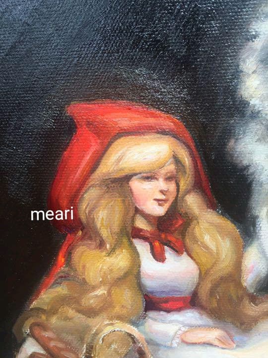 赤ずきんと狼 油絵 原画 手描き オリジナル