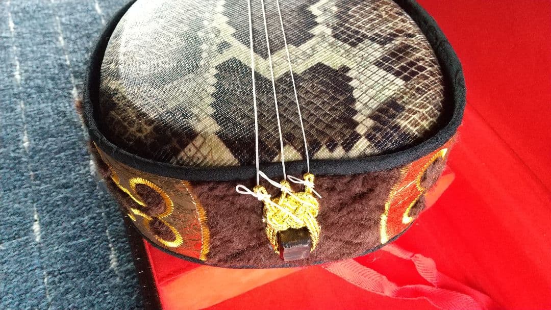 12/21値下げ 沖縄三線 ハードケース 人工皮？ 蛇柄 三味線