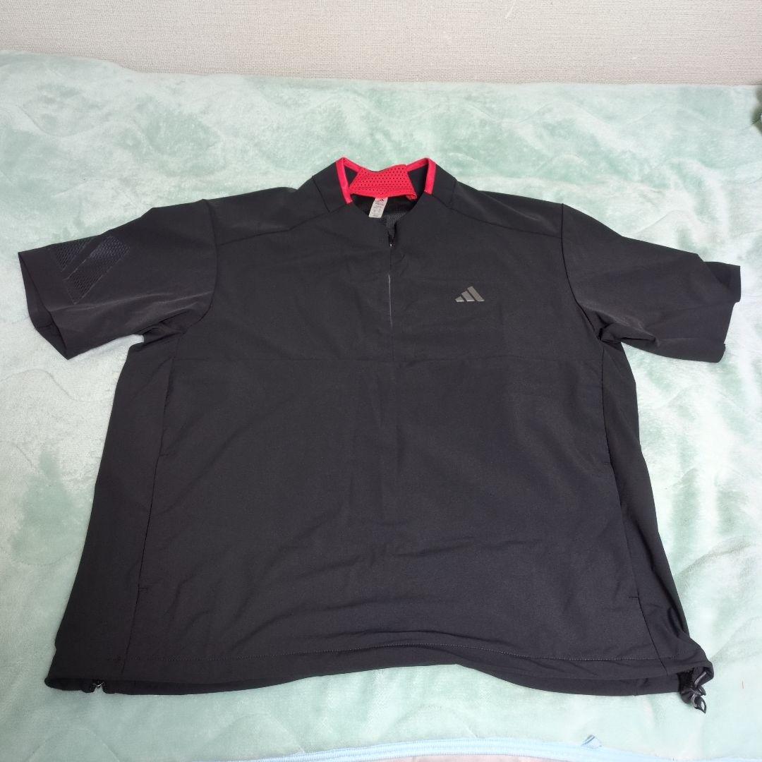 adidas ハーフジップ ゴルフシャツ ブラック/レッド