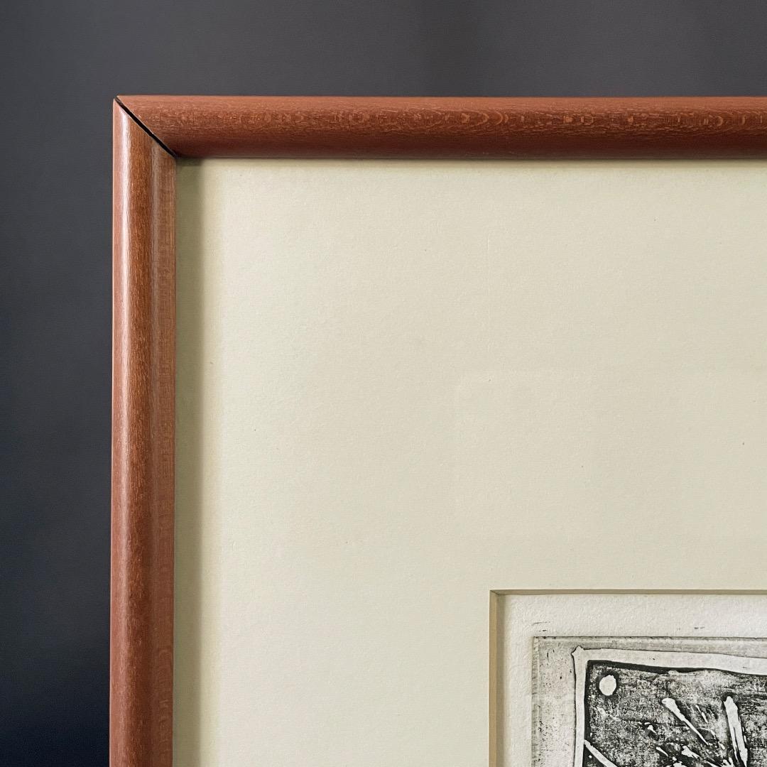 ガラス内側清掃済：広田釗子「花（黒）」EA版 エッチング 額付 サイン入り