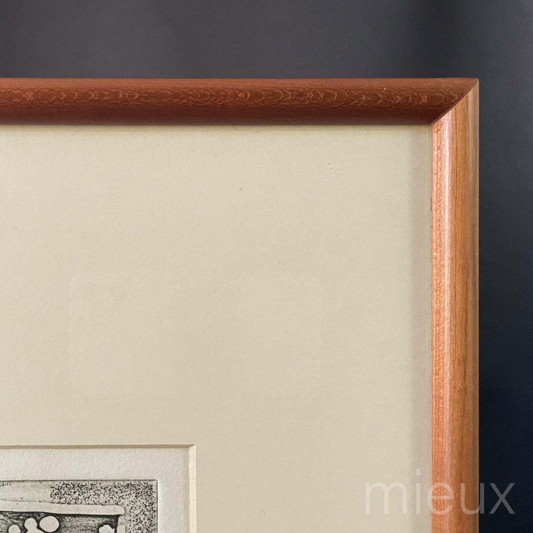 ガラス内側清掃済：広田釗子「花（黒）」EA版 エッチング 額付 サイン入り