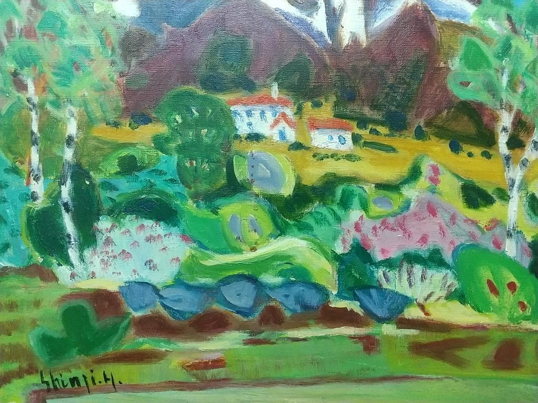 「妙高高原（五月）」F10 油絵 絵画