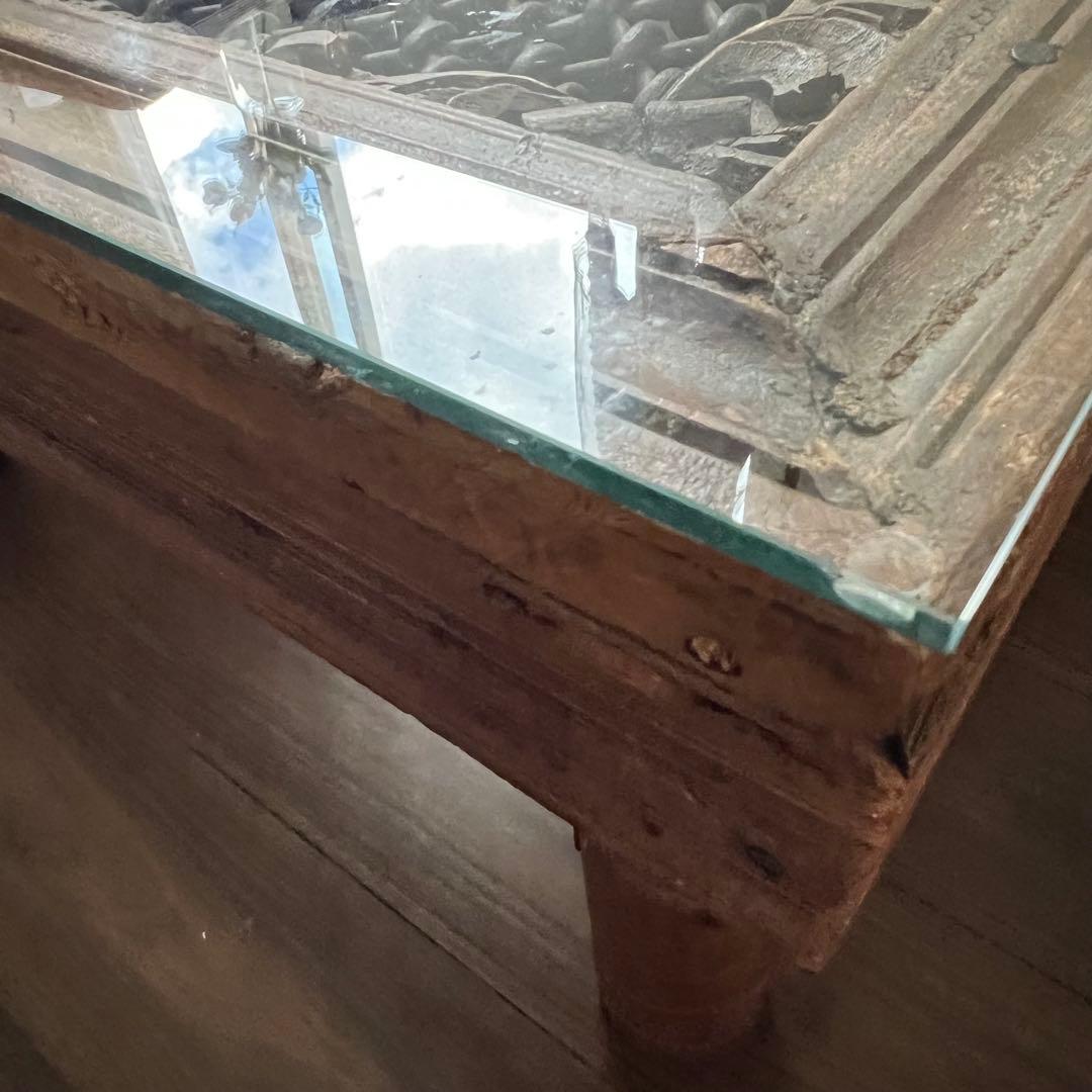 【たのメル便】アンティークインド家具 彫刻装飾付き鉄製×木製座卓