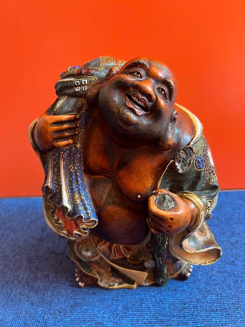 1067  九谷焼  色絵金襴手布袋像 置物  時代物