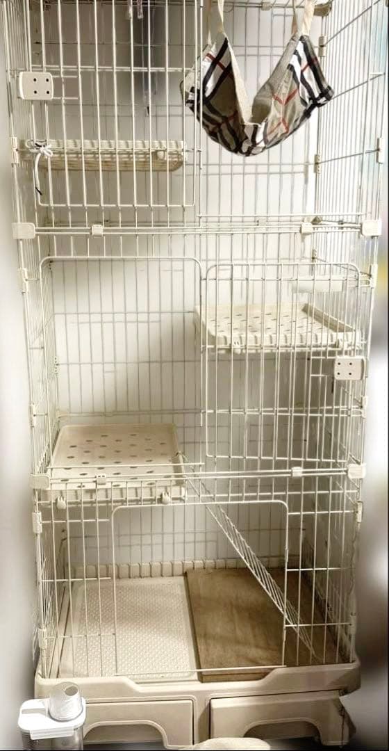 キャットケージ 3段　猫　ペット　アイボリー　ハンモック付き