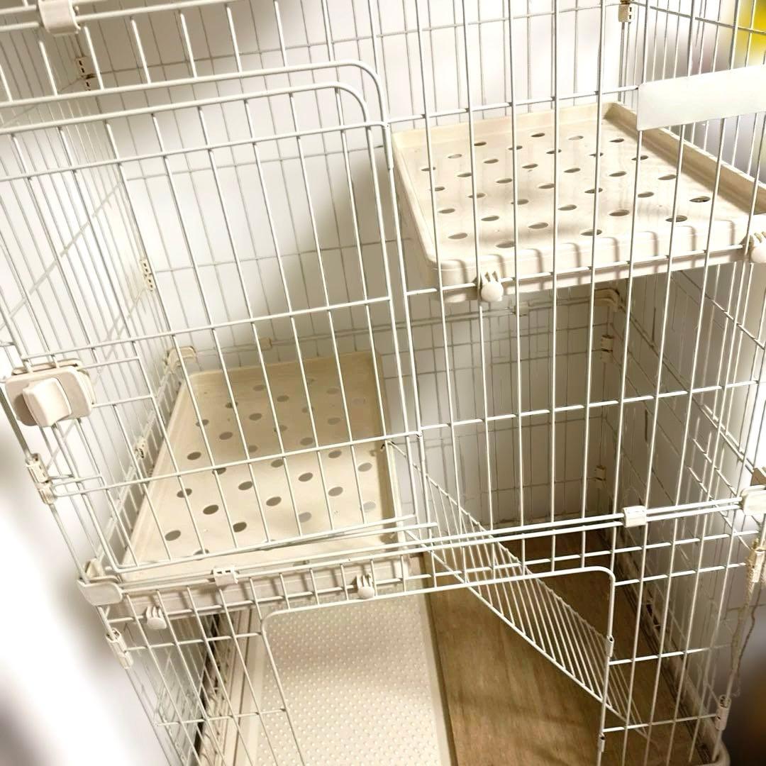 キャットケージ 3段　猫　ペット　アイボリー　ハンモック付き