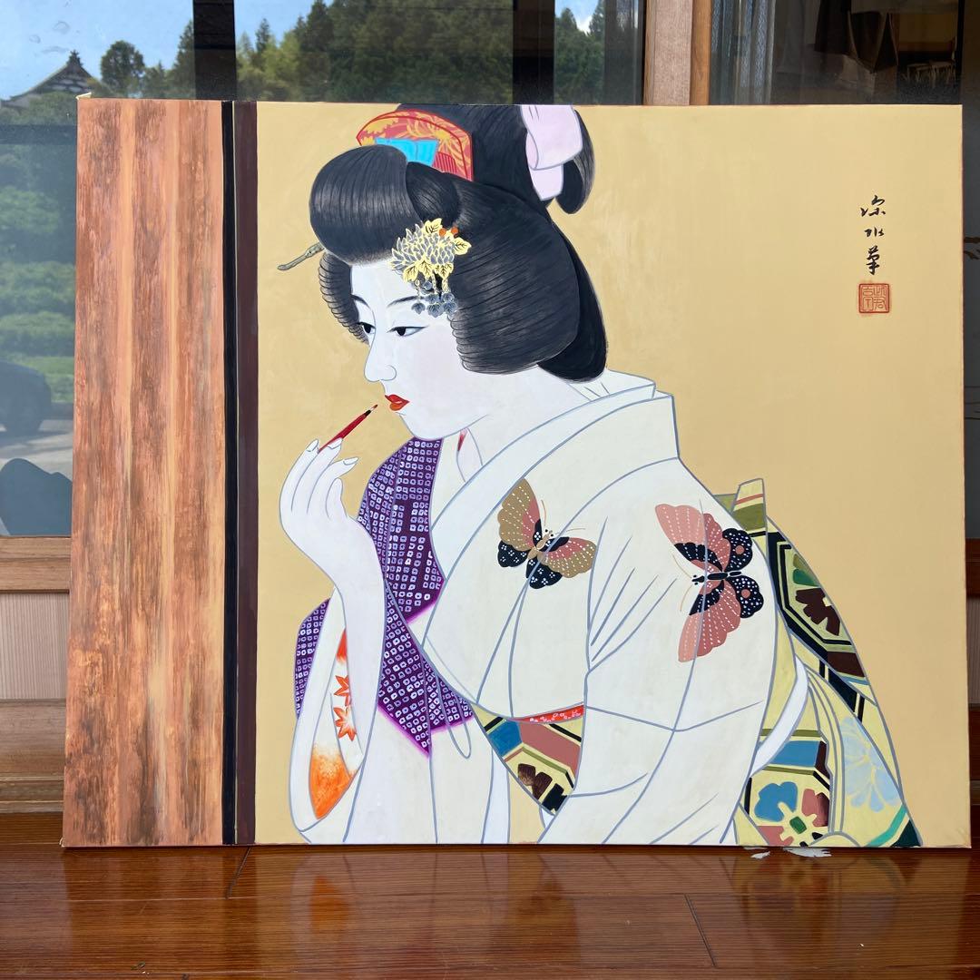 伊藤深水筆美人画額　大作　肉筆