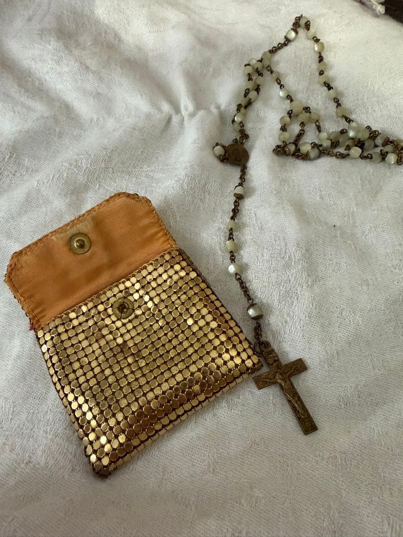 フランスアンティーク1920–30s ポーチ付き マザーオブパール ロザリオ