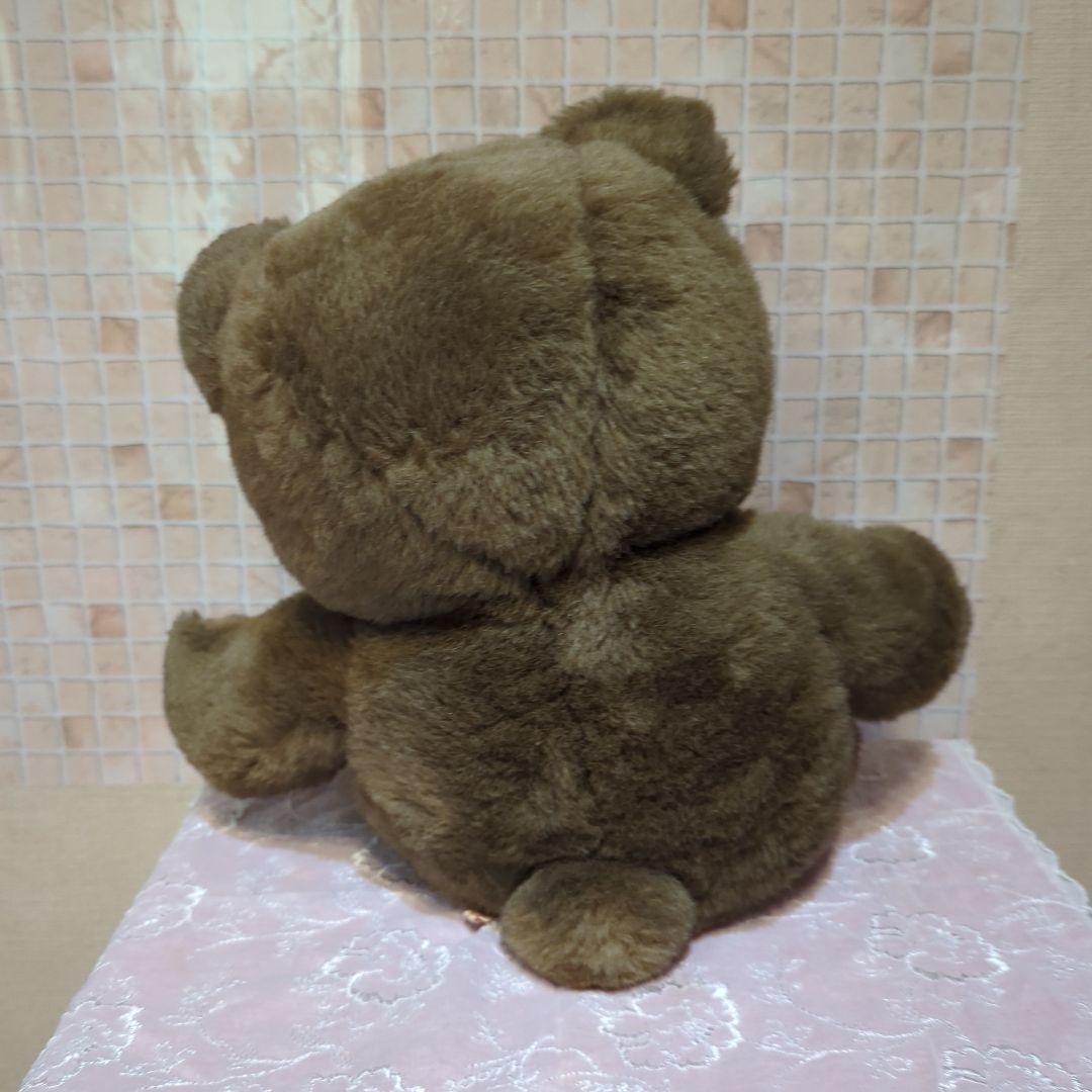 SANRIO・茶色くまのぬいぐるみ 赤いチェックリボン・昭和レトロ・旧ロゴ
