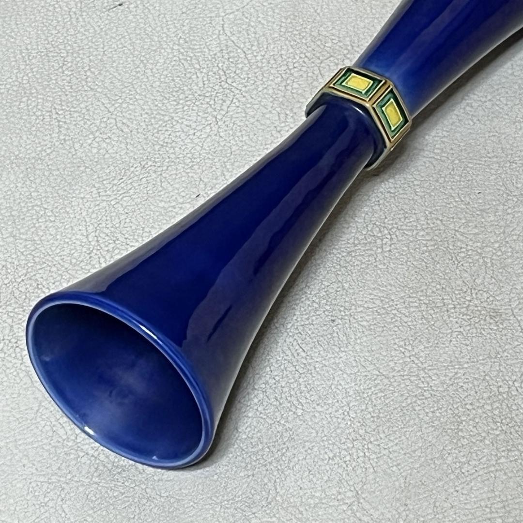 中村翠嵐 交趾 尊式花入 共箱 紺青交趾 花入 【k3522】