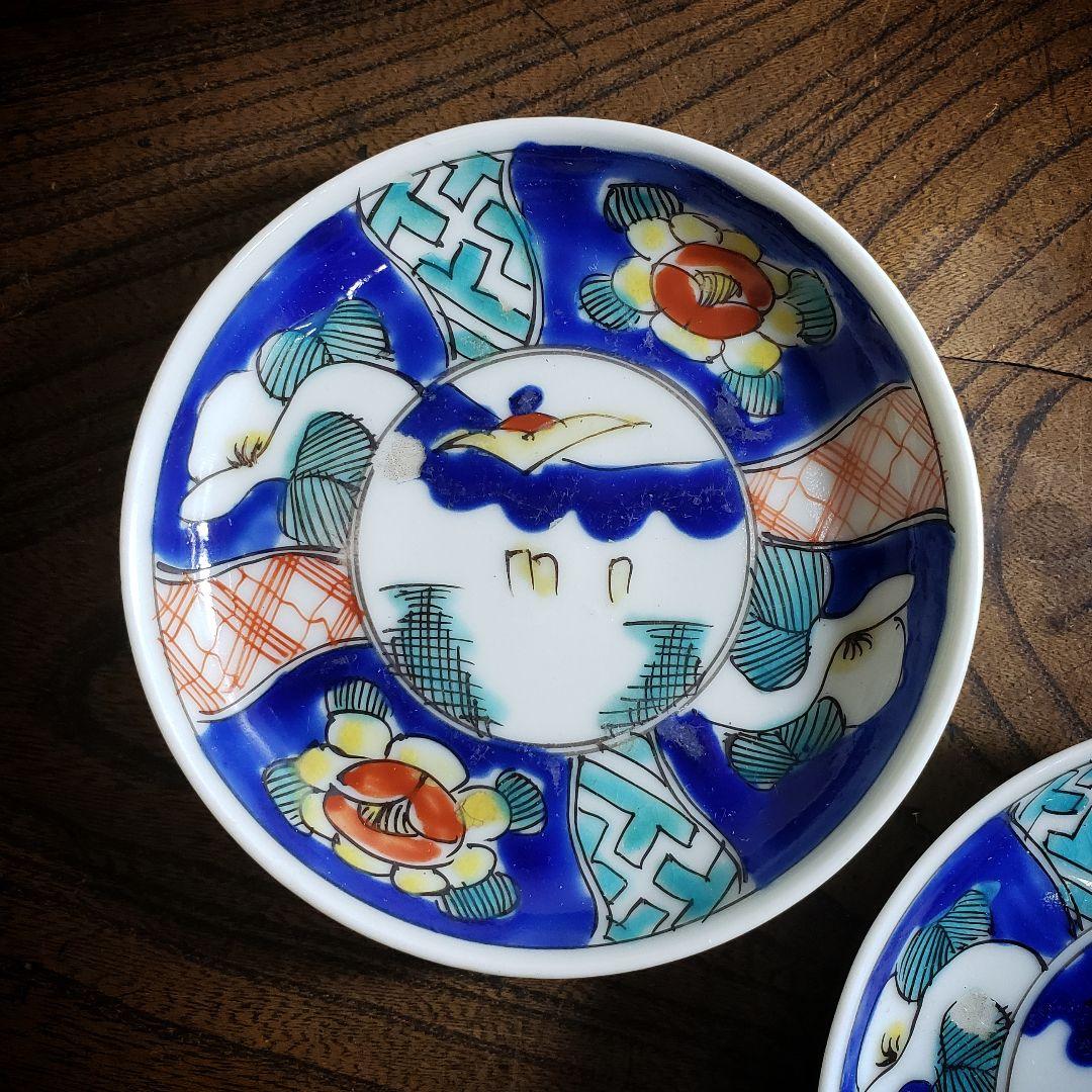 小皿　取り皿　2枚　色絵付　明治　大正　古伊万里　牡丹　風景画