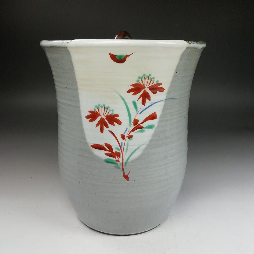Ｗ１５２　水指　『赤絵　草花文』『文月和香 作』　共箱　茶道具