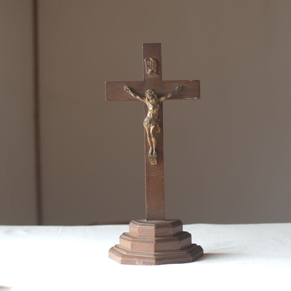 木製金属製十字架 イエス・キリスト像