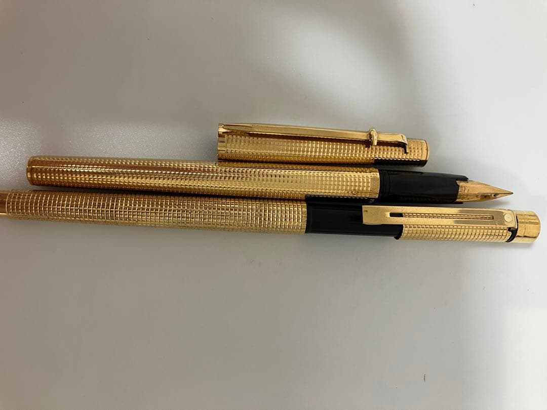 ゴールド 万年筆 ボールペン セット 刻印 585 14k ヴィンテージ 黒 金