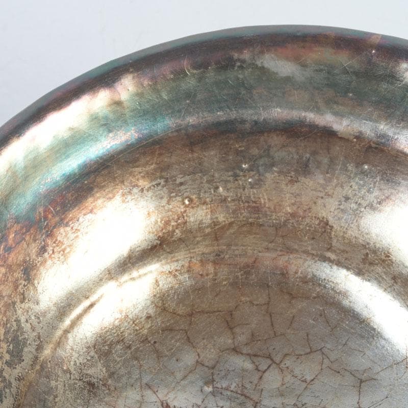 茶道具　八坂焼　赤楽　金銀二段　嶋台茶碗　共箱　V　9818