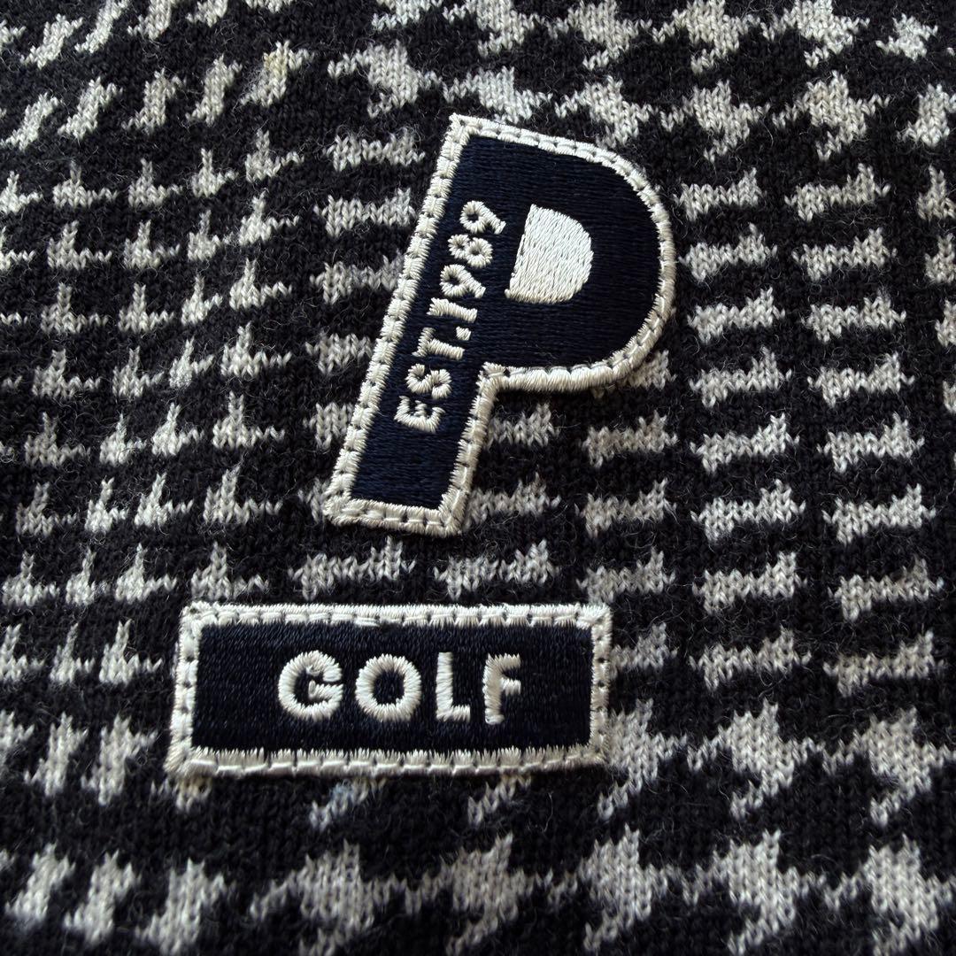 極美品　ウール100% パーリーゲイツ　ニット　M〜L相当　千鳥格子　黒　白　4