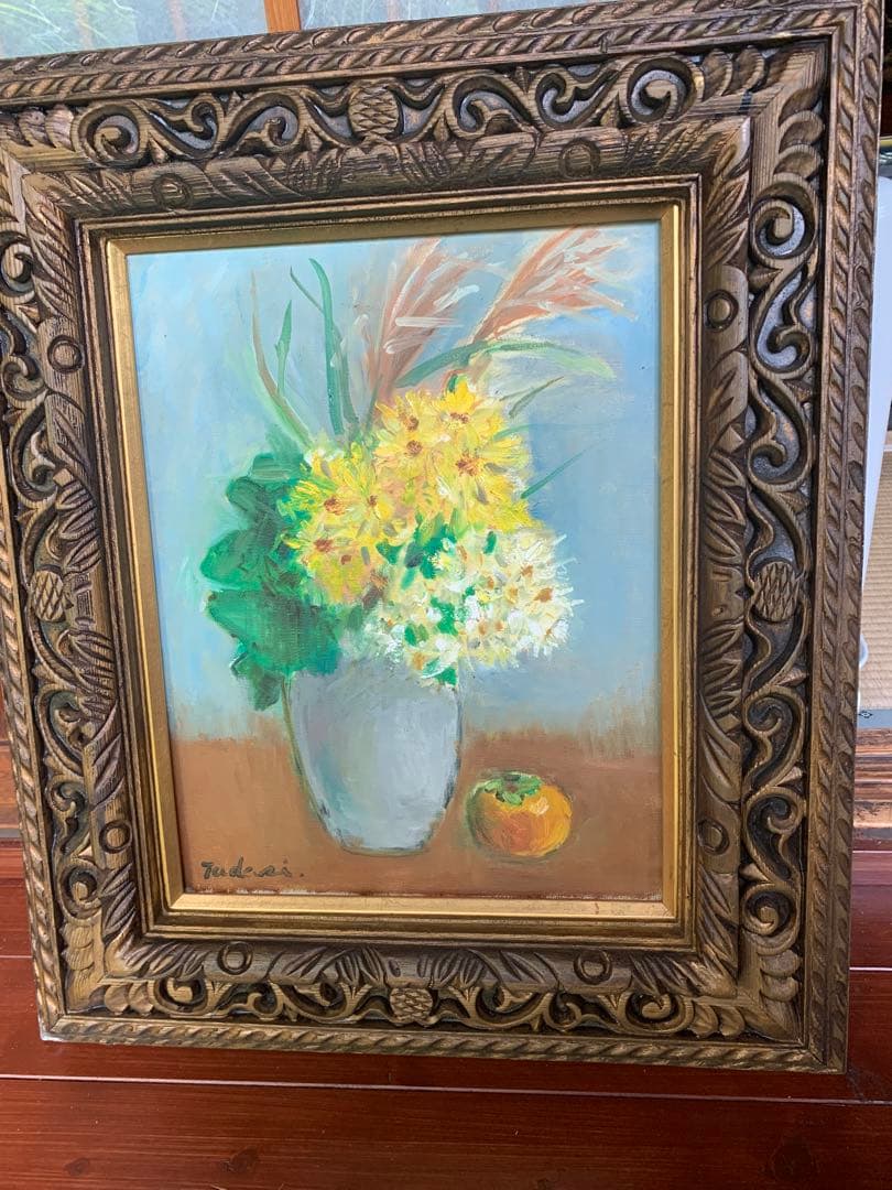 油絵　花　額付き　アンティーク