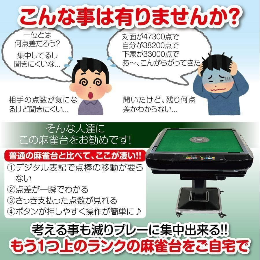 全自動 麻雀卓 折りたたみ式 デジタル表記 キャスター テーブルボード付（金）