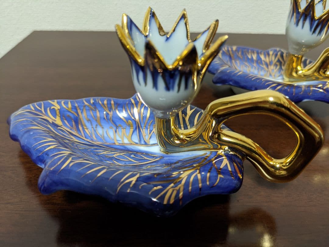 ♦陶磁器 燭台１対 西洋？灯り 飾り 灯明 未使用の美品 コレクション 骨董品