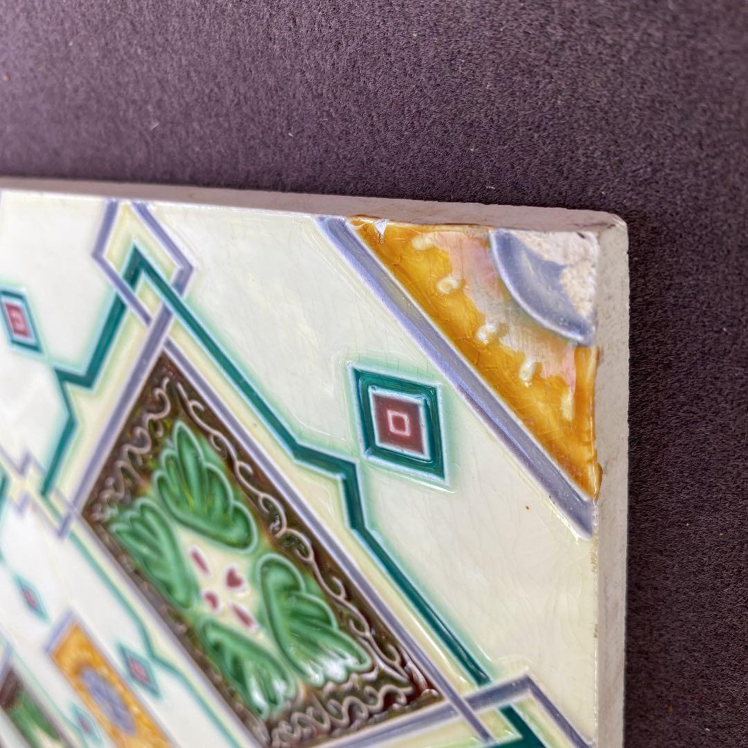 ハンドメイド日本製アンティークマジョリカタイル②４枚セット☆美の壷　プラナカン