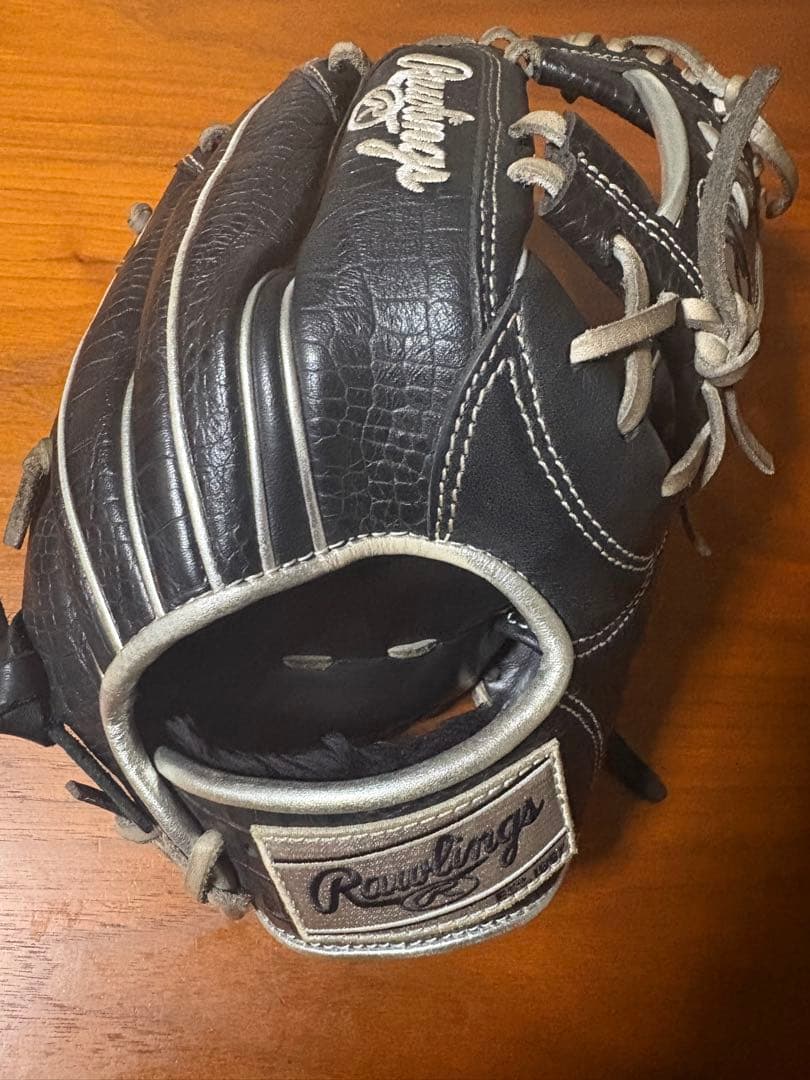 ローリングスHOH.内野用.黒.シルバー.Hウェブ.クロコ型押し