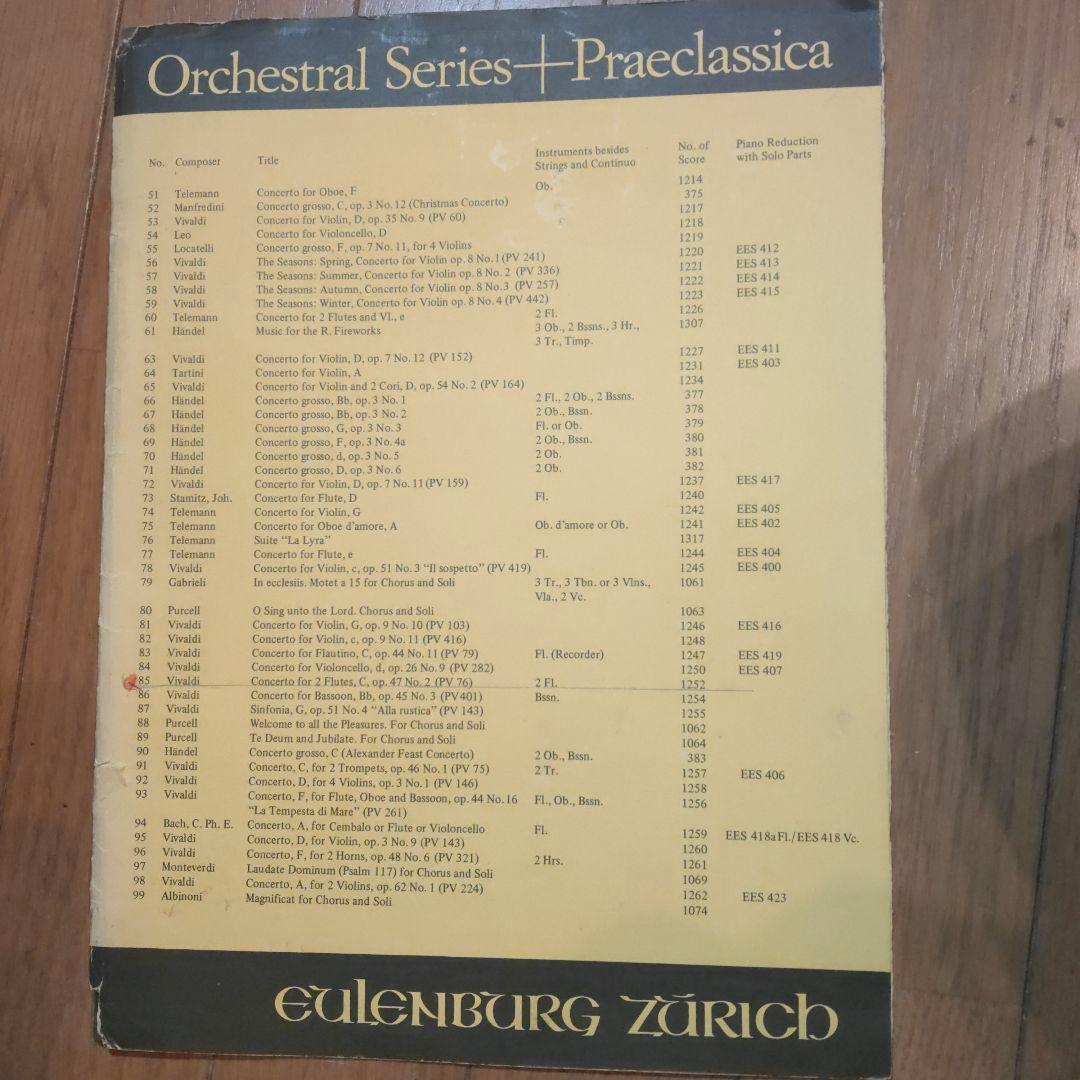 ビバルディ　二本のフルートのためのコンチェルト　フルート、チェンバロ、弦パート譜