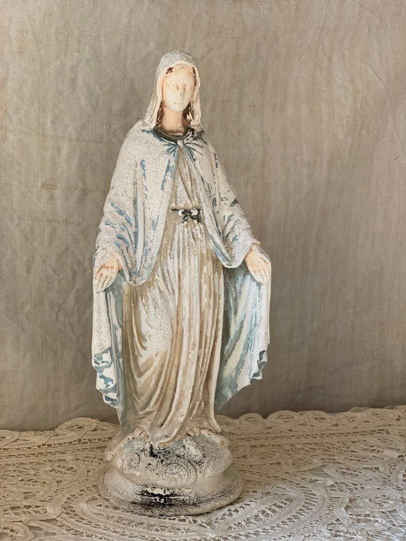 フランスアンティーク 聖母マリア 無限罪のマリア 不思議のメダイ 石膏像