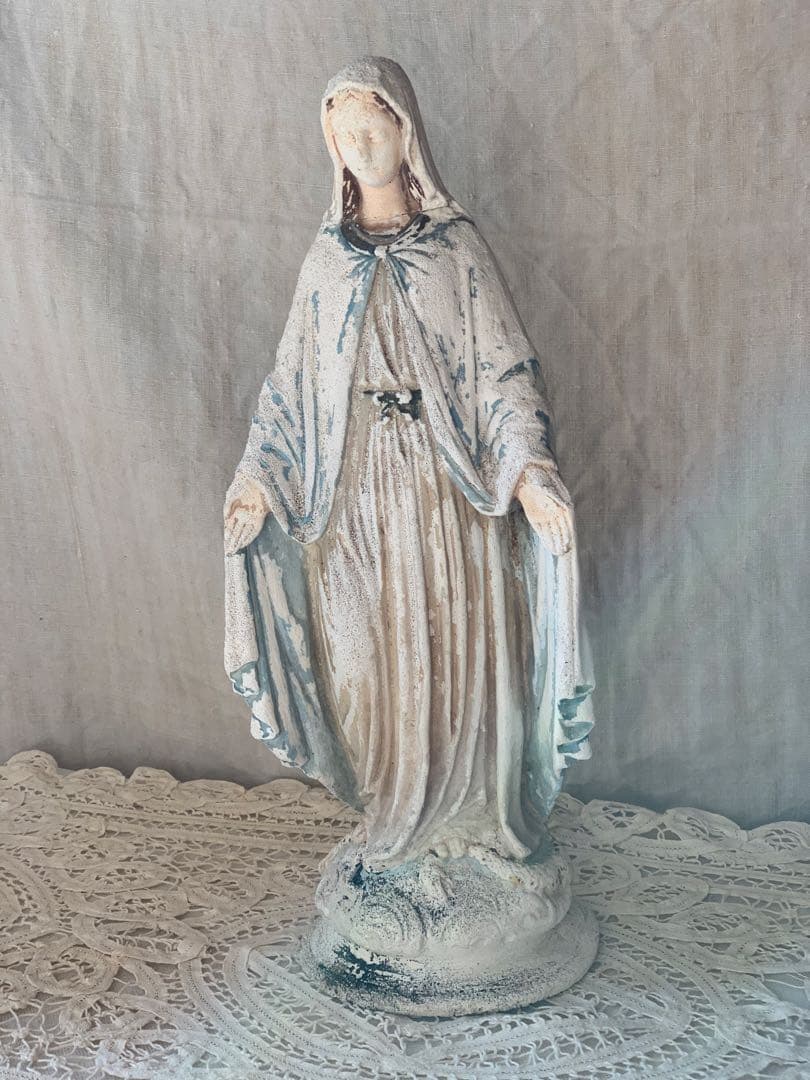 フランスアンティーク 聖母マリア 無限罪のマリア 不思議のメダイ 石膏像