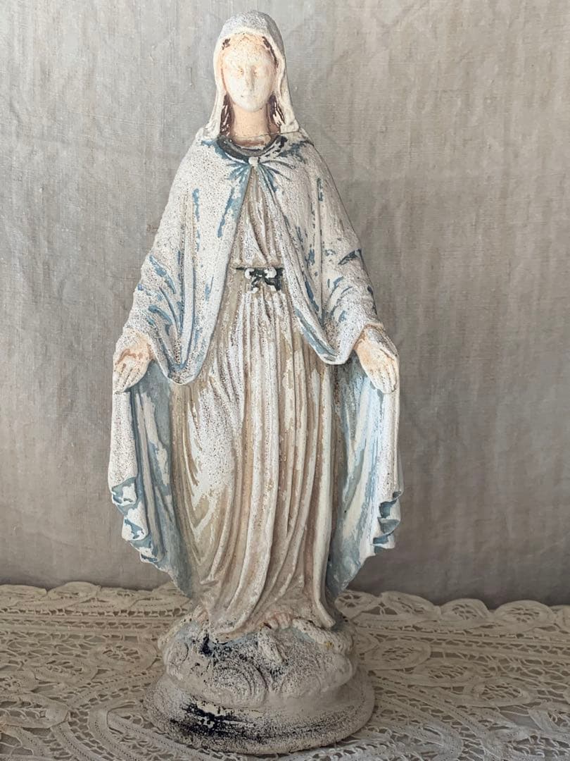 フランスアンティーク 聖母マリア 無限罪のマリア 不思議のメダイ 石膏像