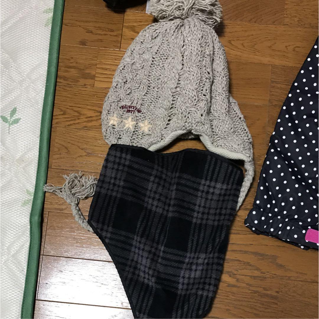 スキーウェア 黒×水玉Mサイズ 手袋ゴーグルニット帽　一式
