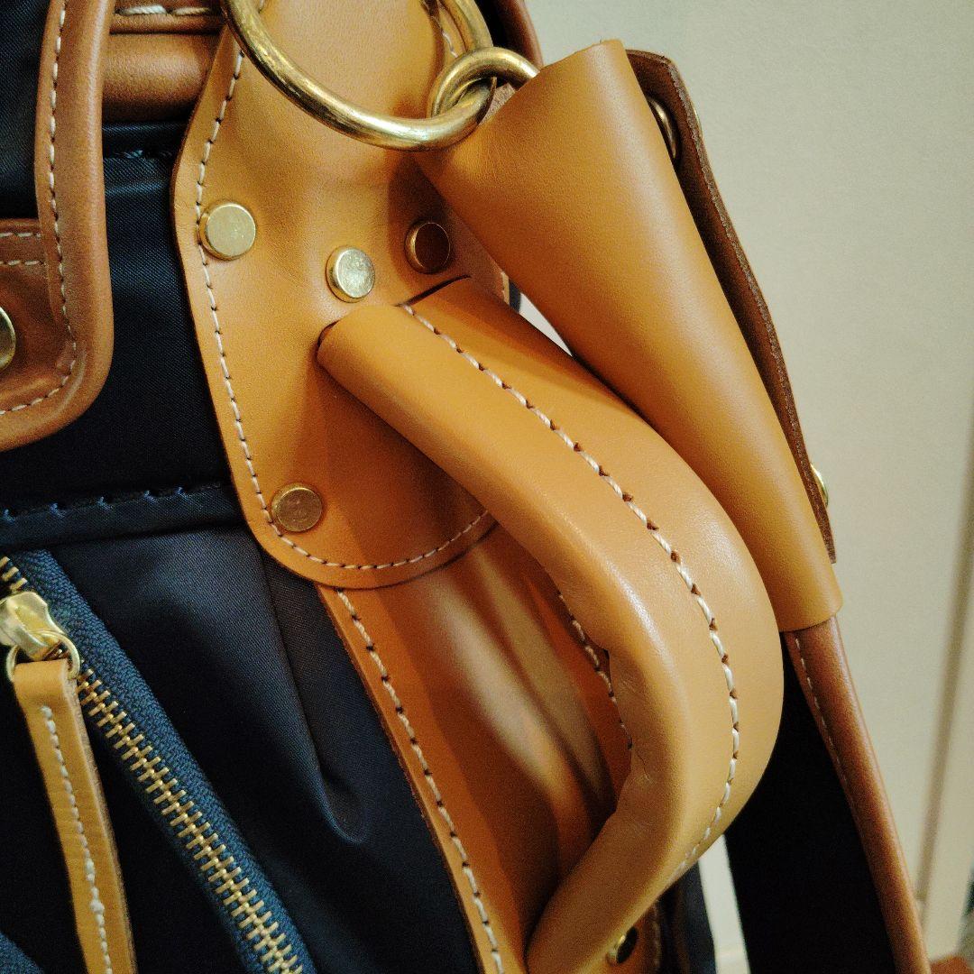 考英舎 ハンドメイド 高密度ツイルナイロン キャディバッグ ネイビー×ライト